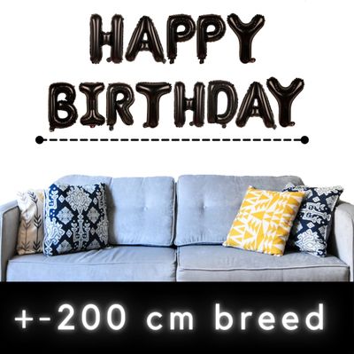 Fienosa Verjaardag Versiering - Happy Birthday - Zwart 37 cm letters - Happy Birthday versiering - Happy Birthday Slinger - Ballonnen Verjaardag - Verjaardag Decoratie