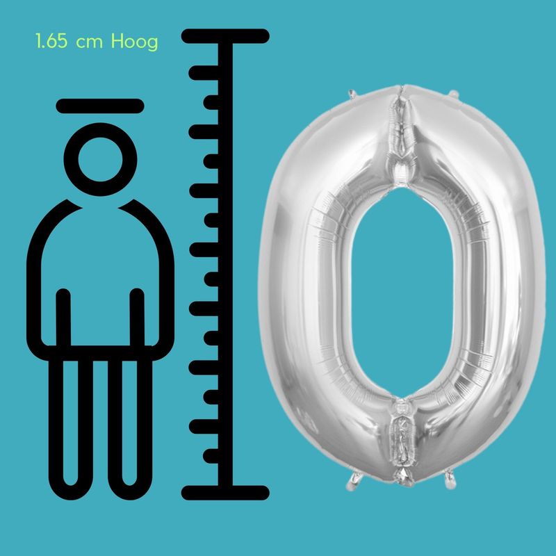 Fienosa Cijfer Ballonnen nummer 0 - Zilver - 165 cm - Helium Ballon - Verjaardag ballon - Verjaardag versiering - Leeftijd verjaardag - Verjaardagsballon - Verjaardag