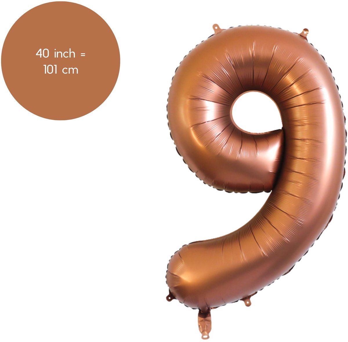 Fienosa Cijfer Ballonnen - Nummer 9 - Bruin - Kleur - 101 cm - XL Groot - Helium Ballon - Verjaardag Ballon - Verjaardag versiering - Leeftijd verjaardag - Verjaardagsballon - Verjaardag