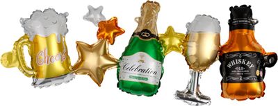 Drankflessen ballonen slinger - - Drank en alcohol thema - Ballonnen Verjaardag - Ballonnen Slinger - Champagne Balllon - Whiskey Ballon - Bierglas Ballon - Fienosa - Drank Slinger - Alcohol Slinger