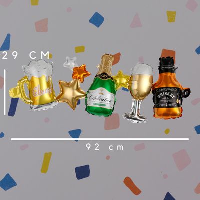Drankflessen ballonen slinger - - Drank en alcohol thema - Ballonnen Verjaardag - Ballonnen Slinger - Champagne Balllon - Whiskey Ballon - Bierglas Ballon - Fienosa - Drank Slinger - Alcohol Slinger