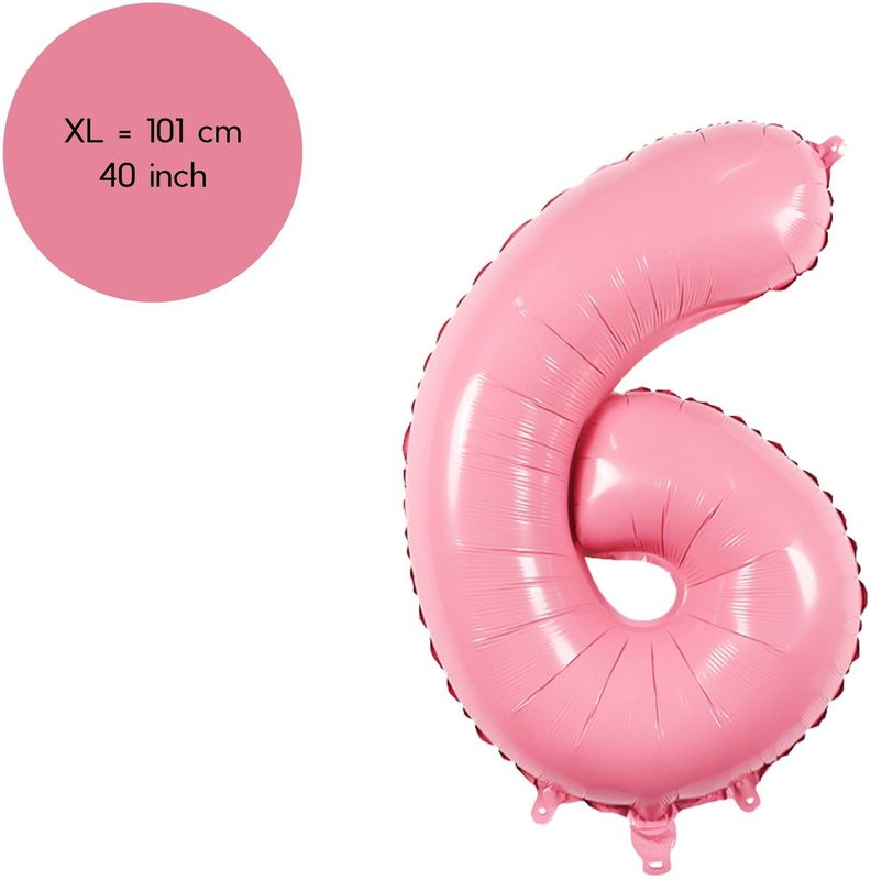 Cijfer Ballonnen Roze 6 - Nummer 6 - Roze - 101 cm - Helium Ballon - Verjaardag Versiering - Verjaardag Ballon - Leeftijd
