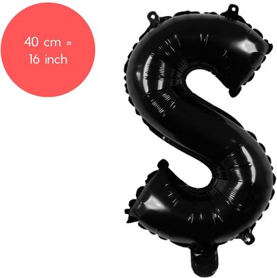 Fienosa Letter Ballonnen - Letter S - Zwart - Kleur Zwart - 40 cm - Helium Ballon - Verjaardag Ballon - Verjaardag versiering