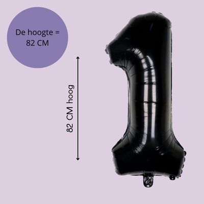 Fienosa Cijfer Ballonnen nummer 1 - Zwart - 82 cm - Helium Ballon - Verjaardag ballon - Verjaardag versiering - Leeftijd verjaardag - Verjaardagsballon - Verjaardag