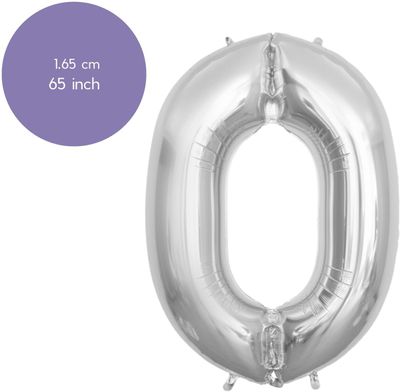 Fienosa Cijfer Ballonnen nummer 0 - Zilver - 165 cm - Helium Ballon - Verjaardag ballon - Verjaardag versiering - Leeftijd verjaardag - Verjaardagsballon - Verjaardag
