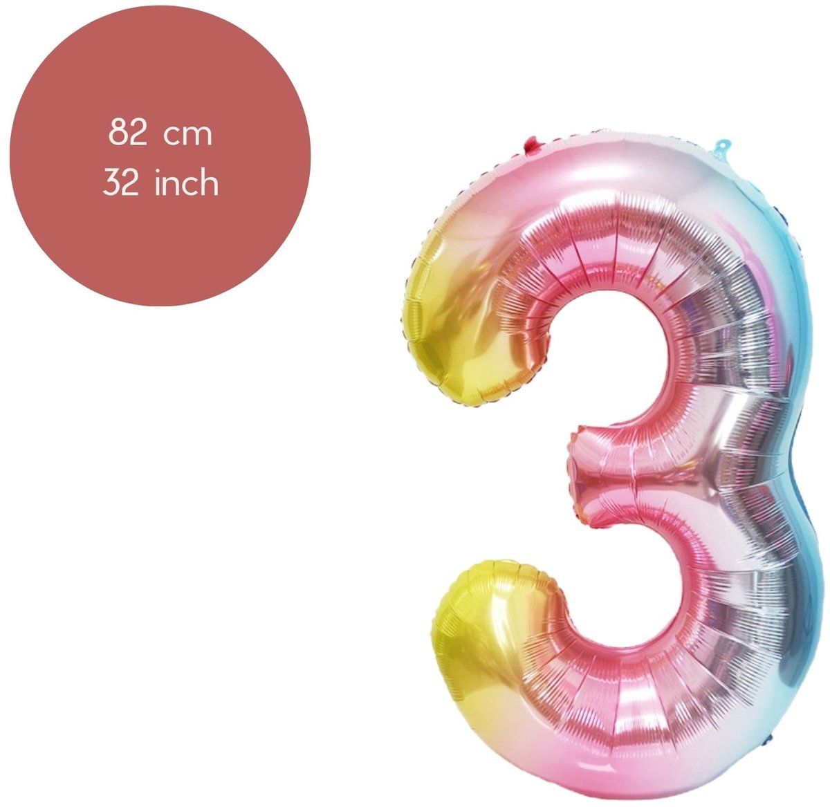 Fienosa Cijfer Ballonnen nummer 3 - Regenboog kleuren - 82 cm - Helium Ballon - Leeftijd verjaardag - Verjaardagsballon - Verjaardag