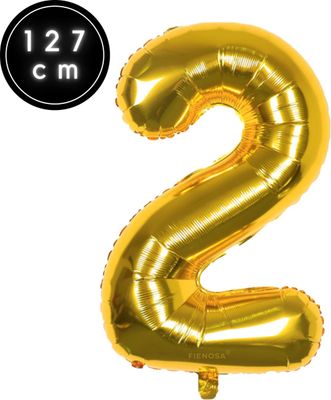 Fienosa Cijfer Ballonnen - Nummer 2 - Goud Kleur - 127 cm - XXL Groot - Helium Ballon - Verjaardag Ballon - Verjaardag Versiering - Leeftijd verjaardag - Verjaardagsballon - Verjaardag