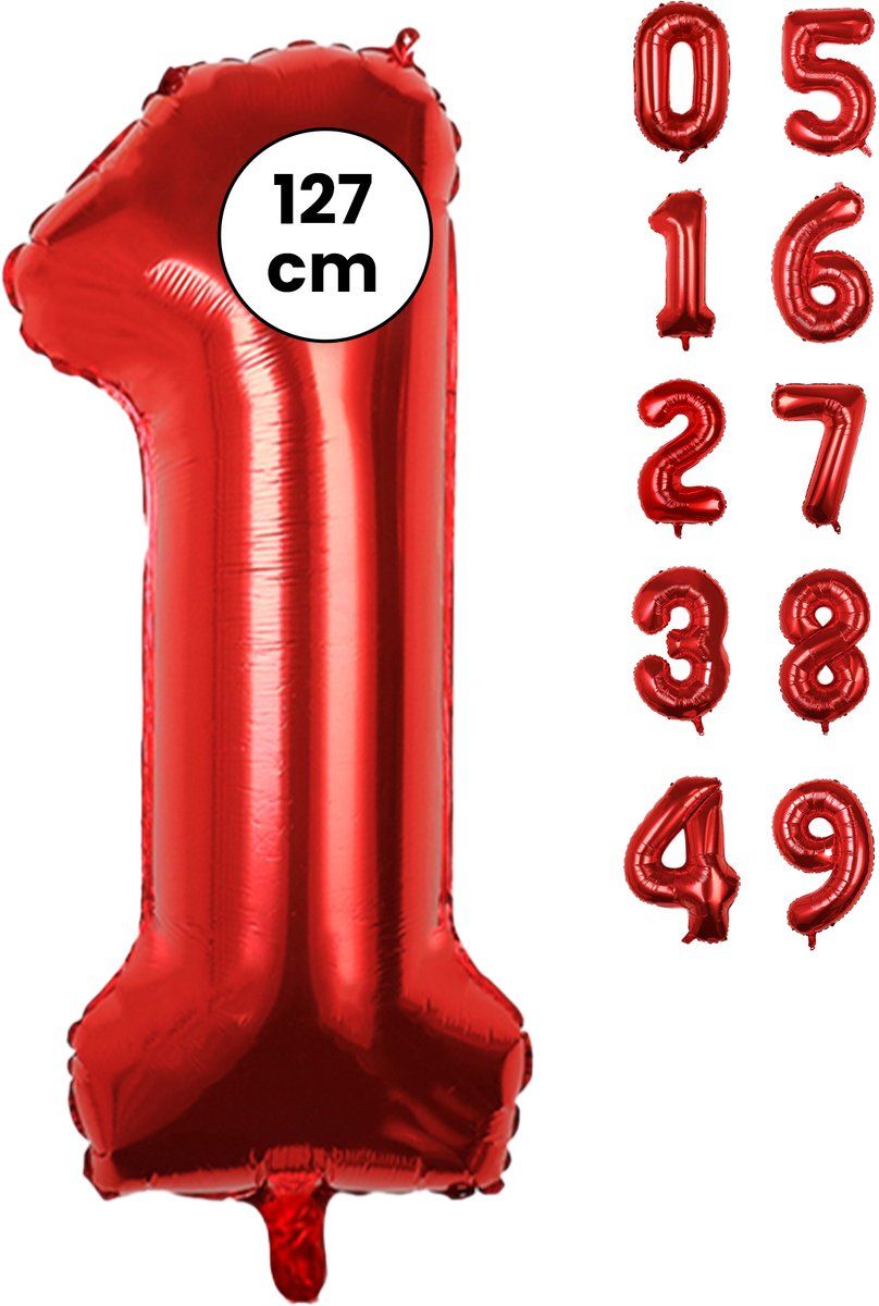 Fienosa Cijfer Ballonnen nummer 1 - Rood - 127 cm - XXL Groot - Helium Ballon - Verjaardag Ballon - Leeftijd verjaardag - Verjaardagsballon - Verjaardag