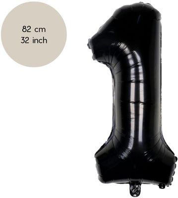 Fienosa Cijfer Ballonnen nummer 1 - Zwart - 82 cm - Helium Ballon - Verjaardag ballon - Verjaardag versiering - Leeftijd verjaardag - Verjaardagsballon - Verjaardag