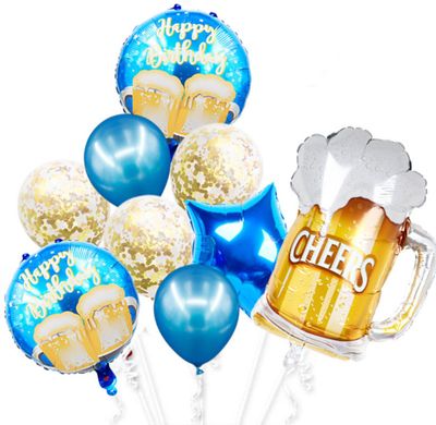 Verjaardag Versiering - Ballonnen Verjaardag - Bier en Mannen Thema- Happy Birthday Ballonnen - 9 Stuks - Fienosa