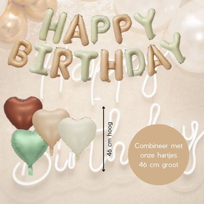 Fienosa Happy Birthday Verjaardag Versiering - Groen - Beige Nude - 37 cm Letters - Happy Birthday Slinger - Happy Birthday versiering - Ballonnen Verjaardag - Verjaardag Decoratie - 2 kleurig happy