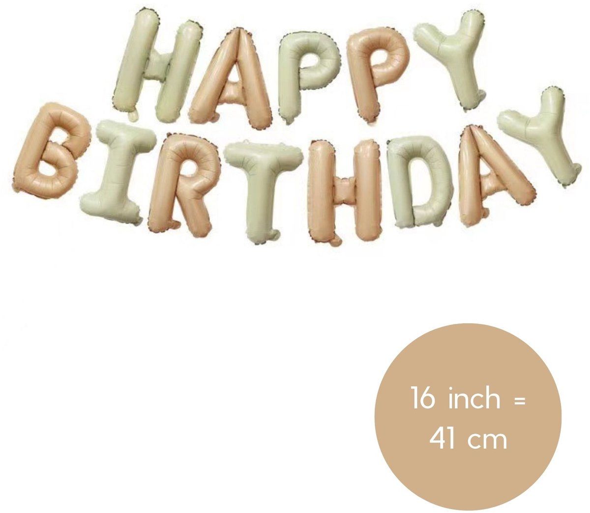 Fienosa Happy Birthday Verjaardag Versiering - Groen - Beige Nude - 37 cm Letters - Happy Birthday Slinger - Happy Birthday versiering - Ballonnen Verjaardag - Verjaardag Decoratie - 2 kleurig happy