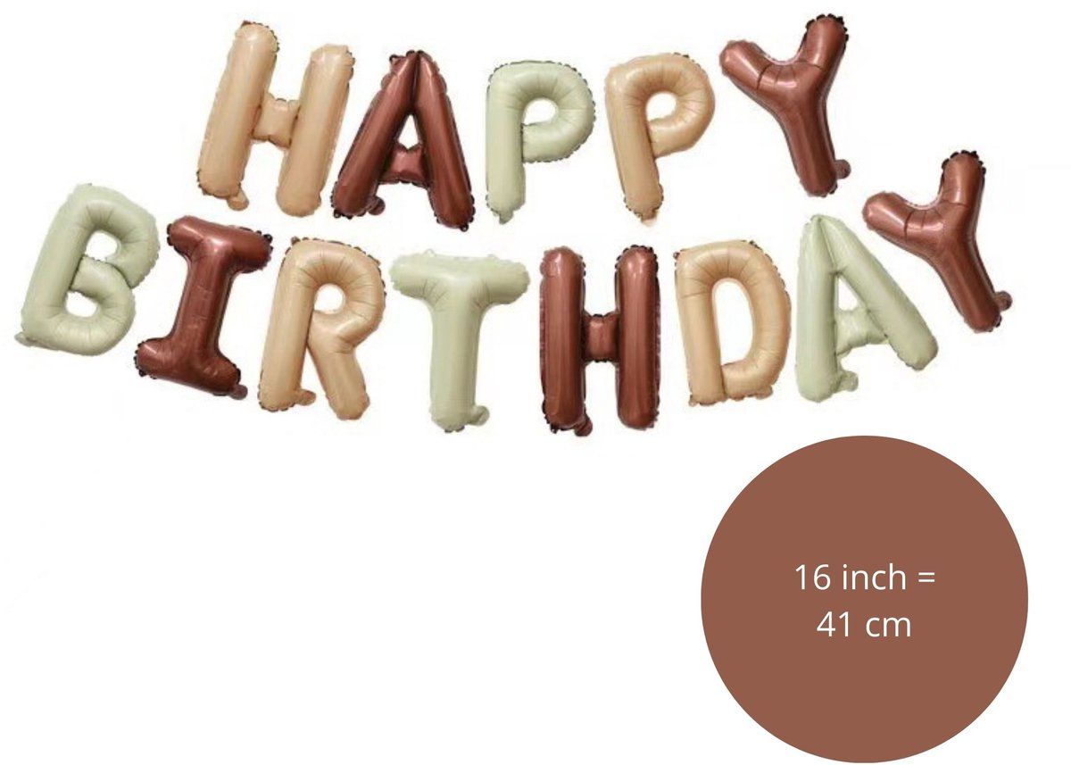Fienosa Happy Birthday Verjaardag Set - Groen - Bruin - Beige Nude - 37 cm hoog Letters - Warme tinten - Happy Birthday Slinger - Happy Birthday versiering - Fienosa Verjaardag Versiering