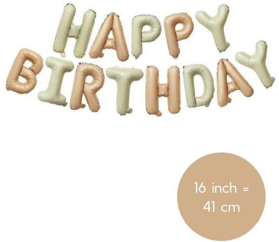 Fienosa Happy Birthday Verjaardag Versiering - Groen - Beige Nude - 37 cm Letters - Happy Birthday Slinger - Happy Birthday versiering - Ballonnen Verjaardag - Verjaardag Decoratie - 2 kleurig happy