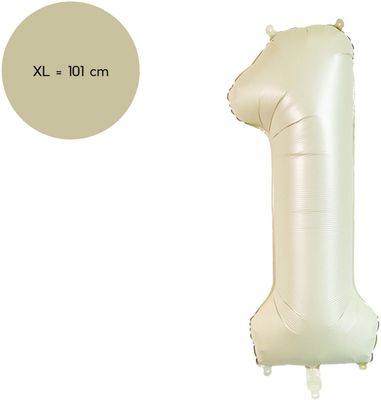 Fienosa Cijfer Ballonnen - Nummer 1 Beige Ivory Kleur - 101 cm - XL Groot - Helium Ballon - Verjaardag Ballon - Verjaardaag versiering - Leeftijd verjaardag - Verjaardagsballon - Verjaardag