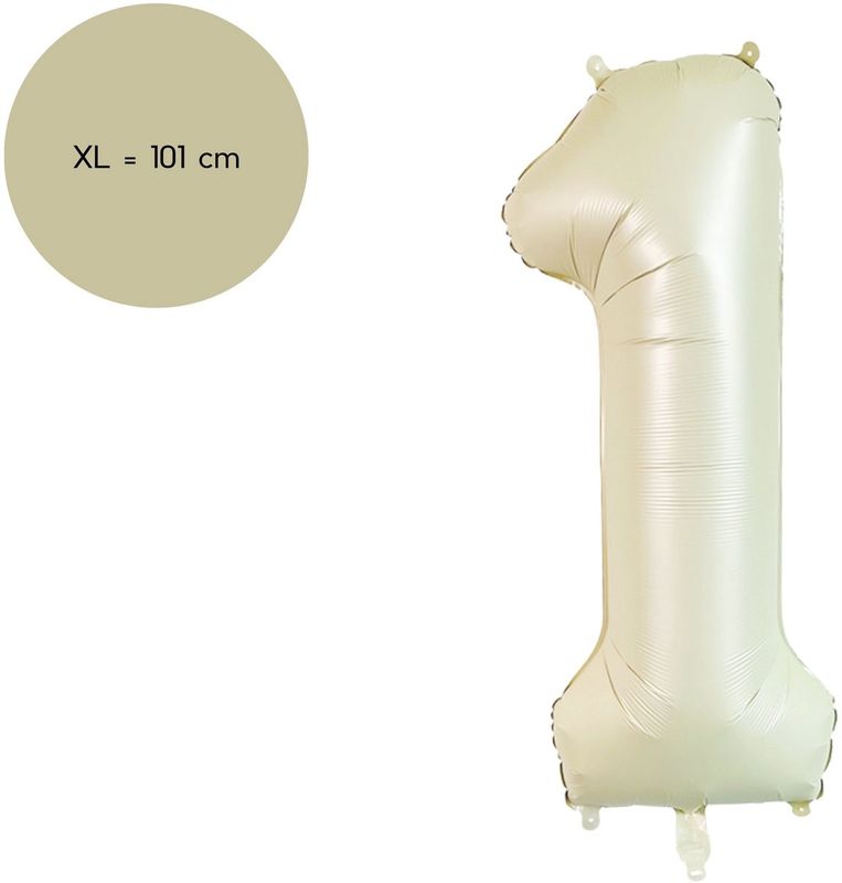 Fienosa Cijfer Ballonnen - Nummer 1 Beige Ivory Kleur - 101 cm - XL Groot - Helium Ballon - Verjaardag Ballon - Verjaardaag versiering - Leeftijd verjaardag - Verjaardagsballon - Verjaardag