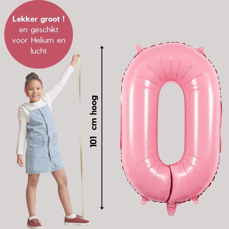 Cijfer Ballonnen Roze 0 - Nummer 0 - Roze - 101 cm - Helium Ballon - Verjaardag Versiering - Verjaardag Ballon - Leeftijd