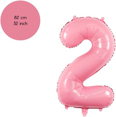 Cijfer Ballonnen - Nummer 2 - Roze - 82 cm - Helium Ballon - Fienosa- Leeftijd verjaardag - Verjaardagsballon - Verjaardag