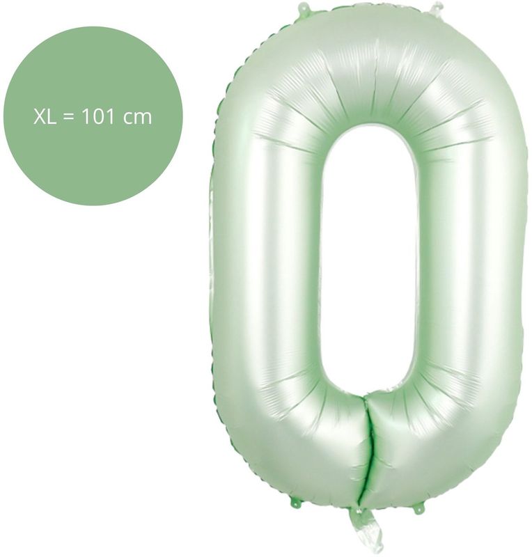Fienosa Cijfer Ballonnen - Nummer 0 - Groen Pastel Kleur - 101 cm - XL Groot - Helium Ballon - Verjaardag Ballon - Verjaardag versiering - Leeftijd verjaardag - Verjaardagsballon - Verjaardag