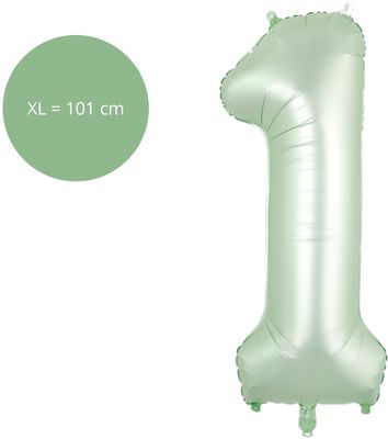 Fienosa Cijfer Ballonnen - Nummer 1 - Groen Pastel Kleur - 101 cm - XL Groot - Helium Ballon - Verjaardag Ballon - Verjaardag versiering - Leeftijd verjaardag - Verjaardagsballon - Verjaardag