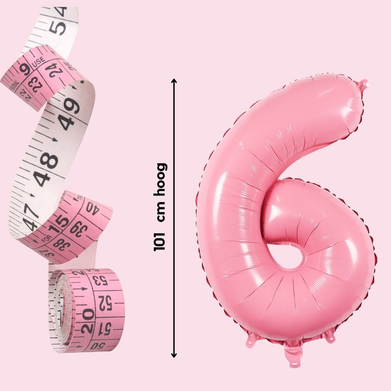 Cijfer Ballonnen Roze 6 - Nummer 6 - Roze - 101 cm - Helium Ballon - Verjaardag Versiering - Verjaardag Ballon - Leeftijd