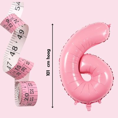 Cijfer Ballonnen Roze 6 - Nummer 6 - Roze - 101 cm - Helium Ballon - Verjaardag Versiering - Verjaardag Ballon - Leeftijd