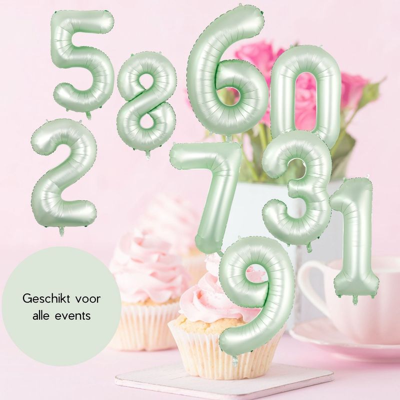 Fienosa Cijfer Ballonnen - Nummer 1 - Groen Pastel Kleur - 101 cm - XL Groot - Helium Ballon - Verjaardag Ballon - Verjaardag versiering - Leeftijd verjaardag - Verjaardagsballon - Verjaardag