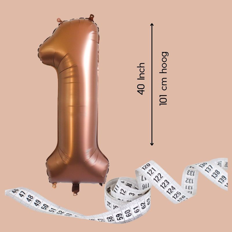 Fienosa Cijfer Ballonnen - Nummer 1 - Bruin - Kleur - 101 cm - XL Groot - Helium Ballon - Verjaardag Ballon - Verjaardag versiering - Leeftijd verjaardag - Verjaardagsballon - Verjaardag