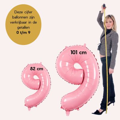 Cijfer Ballonnen - Nummer 9 - Roze - 82 cm - Helium Ballon - Fienosa- Leeftijd verjaardag - Verjaardagsballon - Verjaardag