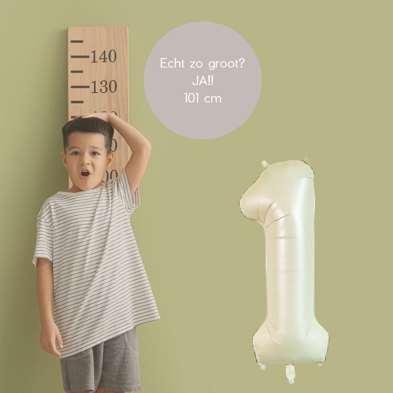 Fienosa Cijfer Ballonnen - Nummer 1 Beige Ivory Kleur - 101 cm - XL Groot - Helium Ballon - Verjaardag Ballon - Verjaardaag versiering - Leeftijd verjaardag - Verjaardagsballon - Verjaardag