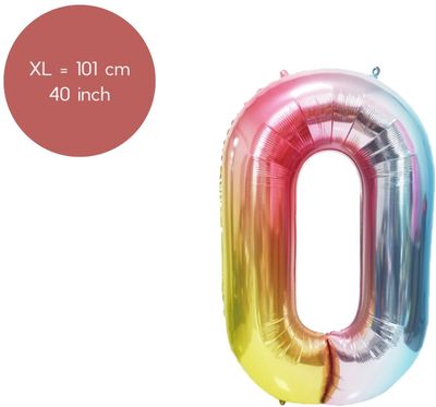 Fienosa Cijfer Ballonnen nummer 0 - Regenboog - 101 cm - XL Groot - Helium Ballon- Verjaardag Ballon - Verjaardag versiering - Verjaardag Decoratie - Leeftijd verjaardag - Verjaardagsballon -