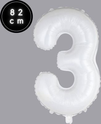 Cijfer Ballonnen - Nummer 3 - Wit - 82 cm - Helium Ballon - Fienosa- Leeftijd verjaardag - Verjaardagsballon - Verjaardag