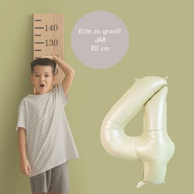 Fienosa Cijfer Ballonnen - Nummer 4 Beige - Ivory - Ivoor Kleur - 101 cm - XL Groot - Helium Ballon - Verjaardag Ballon - Verjaardag versiering - Leeftijd verjaardag - Verjaardagsballon - Verjaardag