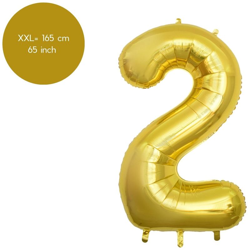 Fienosa Cijfer Ballonnen nummer 2 - Goud - 165 cm - Helium Ballon - Verjaardag ballon - Verjaardag versiering - Leeftijd verjaardag - Verjaardagsballon - Verjaardag