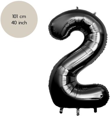 Fienosa - Cijfer Ballonnen - Nummer 2 - Zwart - 101 cm - Helium Ballon - Verjaardag Versiering - Verjaardag Ballon - Leeftijd verjaardag - Verjaardagsballon - Verjaardag