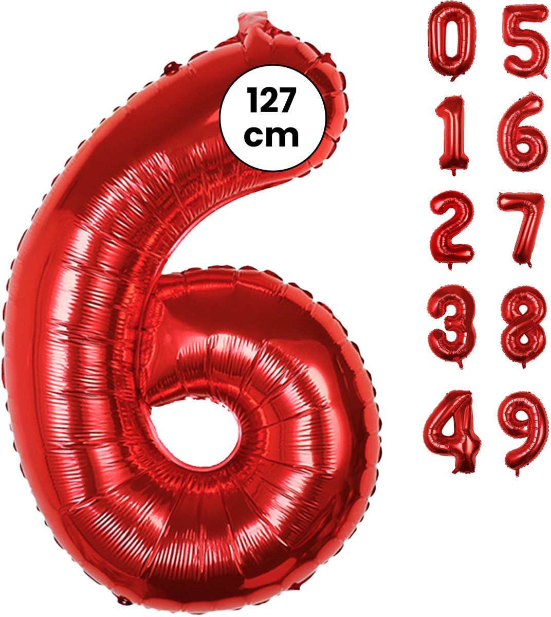 Fienosa Cijfer Ballonnen nummer 6 - Rood - 127 cm - XXL Groot - Helium Ballon - Verjaardag Ballon - Leeftijd verjaardag - Verjaardagsballon - Verjaardag