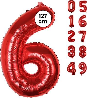 Fienosa Cijfer Ballonnen nummer 6 - Rood - 127 cm - XXL Groot - Helium Ballon - Verjaardag Ballon - Leeftijd verjaardag - Verjaardagsballon - Verjaardag