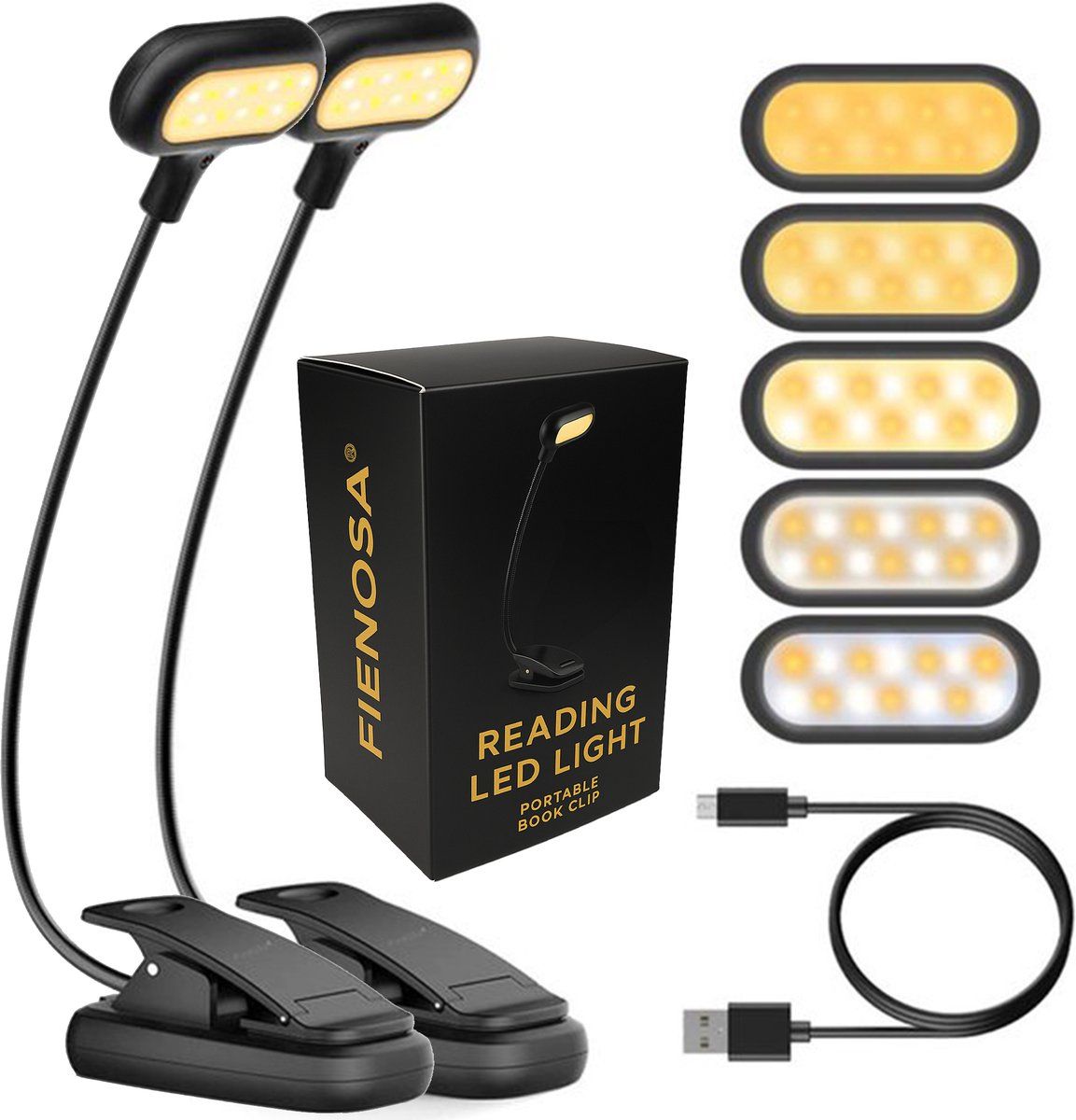 Fienosa LED Leeslampje met Klem – USB Oplaadbaar – 2 Stuks fienosa led leeslampje klem 2 stuks