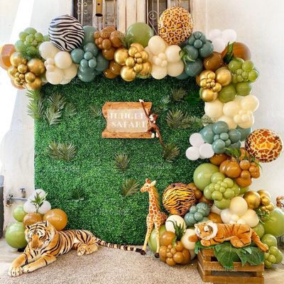 Jungle & Safari Balonnen Thema - Ballonnen boog Safari - Jungle Versiering - Jungle Thema - Jungle Decoratie - Jungle Dieren - 114 items - Verjaardag Versiering - Ballonnen - Balonnenboog