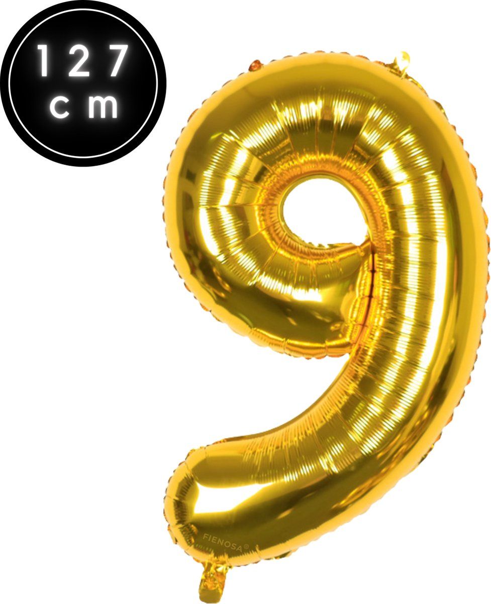 Fienosa Cijfer Ballonnen - Nummer 9 - Goud Kleur - 127 cm - XXL Groot - Helium Ballon - Verjaardag Ballon - Verjaardag Versiering - Leeftijd verjaardag - Verjaardagsballon - Verjaardag