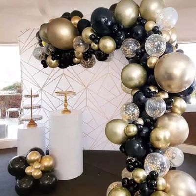Fienosa Ballonnenboog Zwart Goud - Luxe Verjaardag Versiering - Feest Decoratie -Ballonnen - Glitter en Glamour - Ballonnenboog Verjaardag 121 stuks - Helium Ballonnen - Papieren Confetti in de