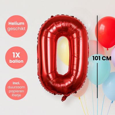 Fienosa Cijfer Ballonnen nummer 0 - Rood - 101 cm - XL Groot - Helium Ballon - Verjaardag Ballon - Leeftijd verjaardag - Verjaardagsballon - Verjaardag