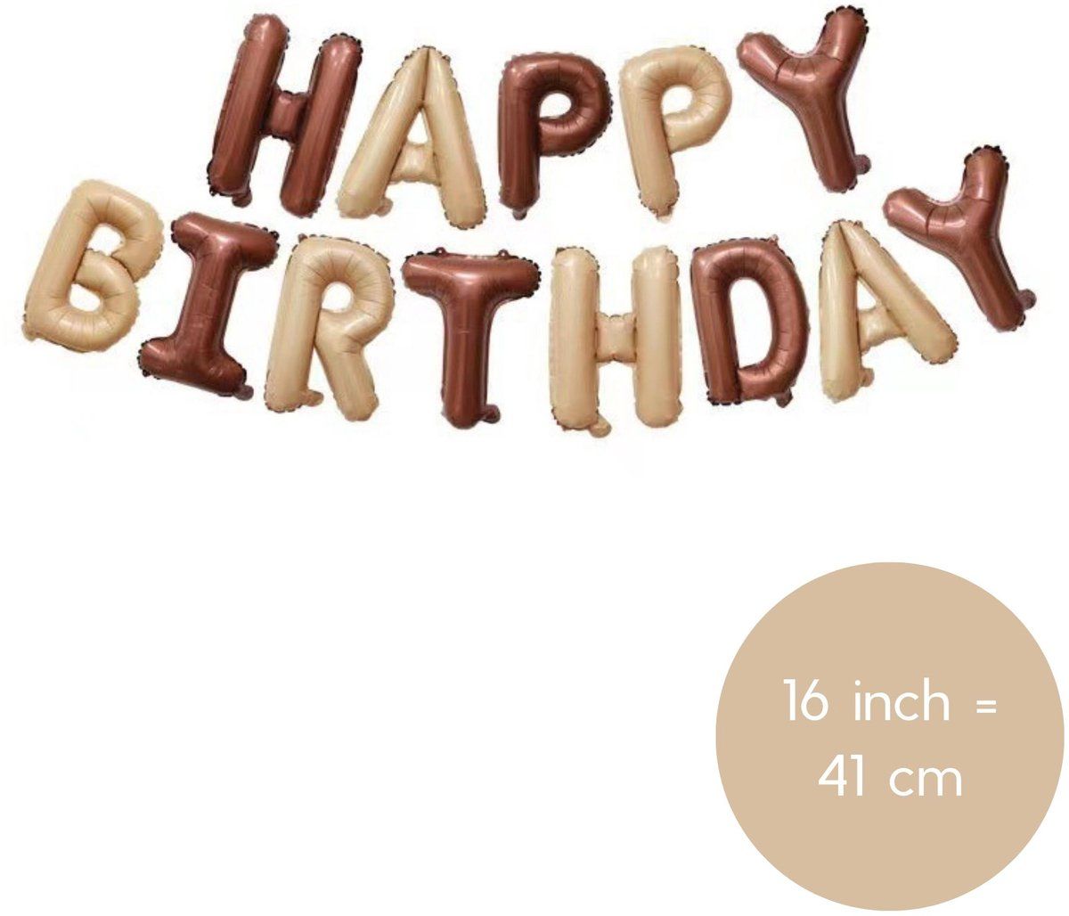 Fienosa Happy Birthday Verjaardag Versiering - Bruin - Beige - 37 cm Letters - Happy Birthday Slinger - Happy Birthday versiering - Ballonnen Verjaardag - Verjaardag Decoratie - 2 kleurig happy