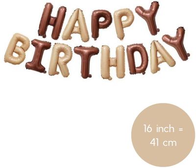 Fienosa Happy Birthday Verjaardag Versiering - Bruin - Beige - 37 cm Letters - Happy Birthday Slinger - Happy Birthday versiering - Ballonnen Verjaardag - Verjaardag Decoratie - 2 kleurig happy