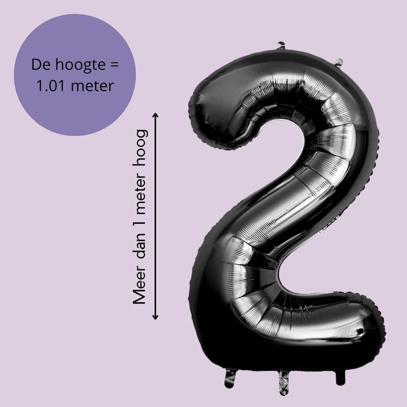 Fienosa - Cijfer Ballonnen - Nummer 2 - Zwart - 101 cm - Helium Ballon - Verjaardag Versiering - Verjaardag Ballon - Leeftijd verjaardag - Verjaardagsballon - Verjaardag