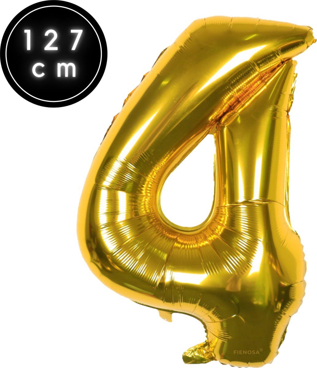 Fienosa Cijfer Ballonnen - Nummer 4 - Goud Kleur - 127 cm - XXL Groot - Helium Ballon - Verjaardag Ballon - Verjaardag Versiering - Leeftijd verjaardag - Verjaardagsballon - Verjaardag