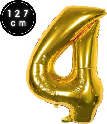 Fienosa Cijfer Ballonnen - Nummer 4 - Goud Kleur - 127 cm - XXL Groot - Helium Ballon - Verjaardag Ballon - Verjaardag Versiering - Leeftijd verjaardag - Verjaardagsballon - Verjaardag