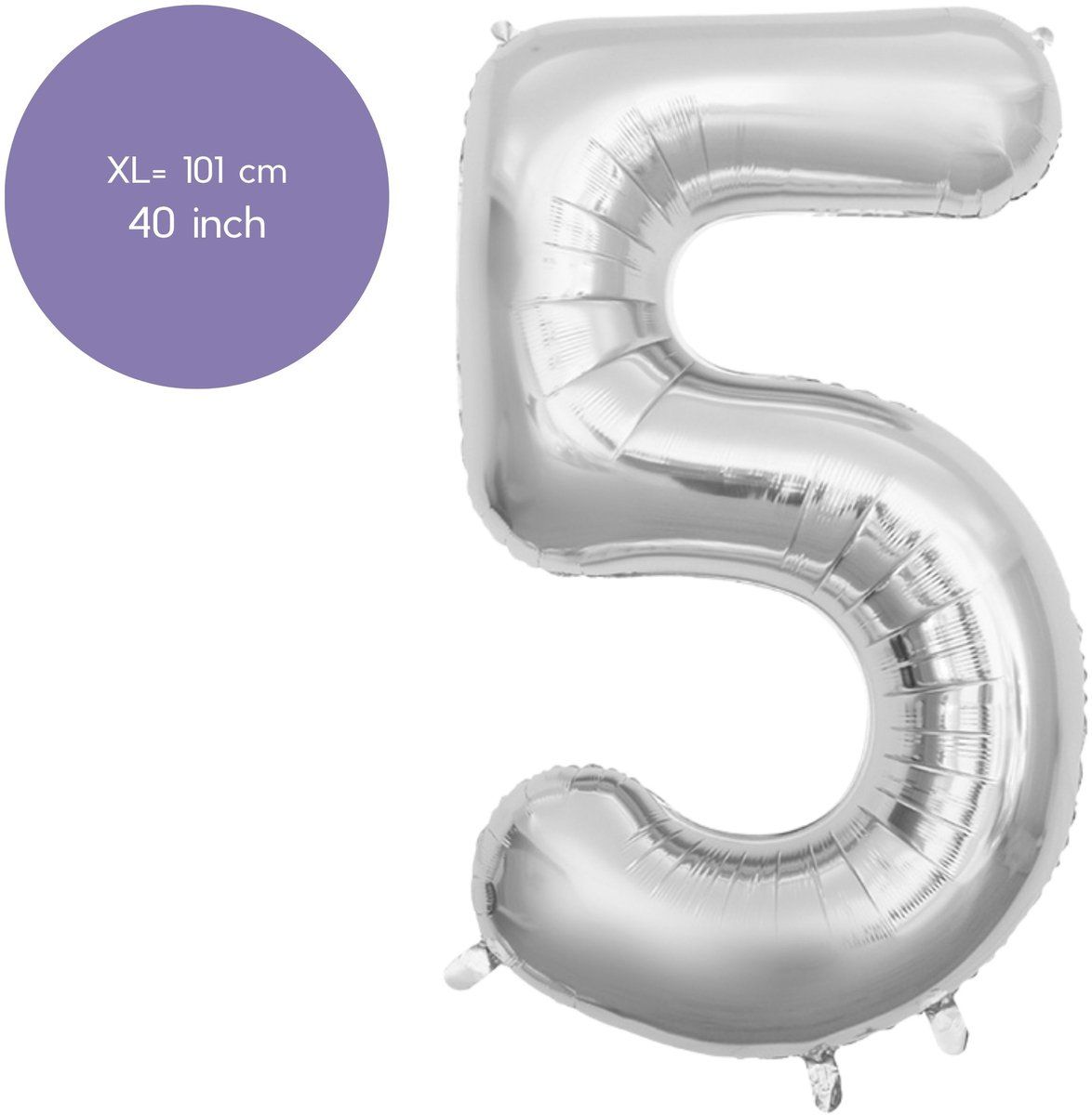 Fienosa Cijfer Ballonnen - Nummer 5 - Zilver Kleur - 101 cm - XL Groot - Helium Ballon - Verjaardag Ballon - Verjaardag versiering - Leeftijd verjaardag - Verjaardagsballon - Verjaardag