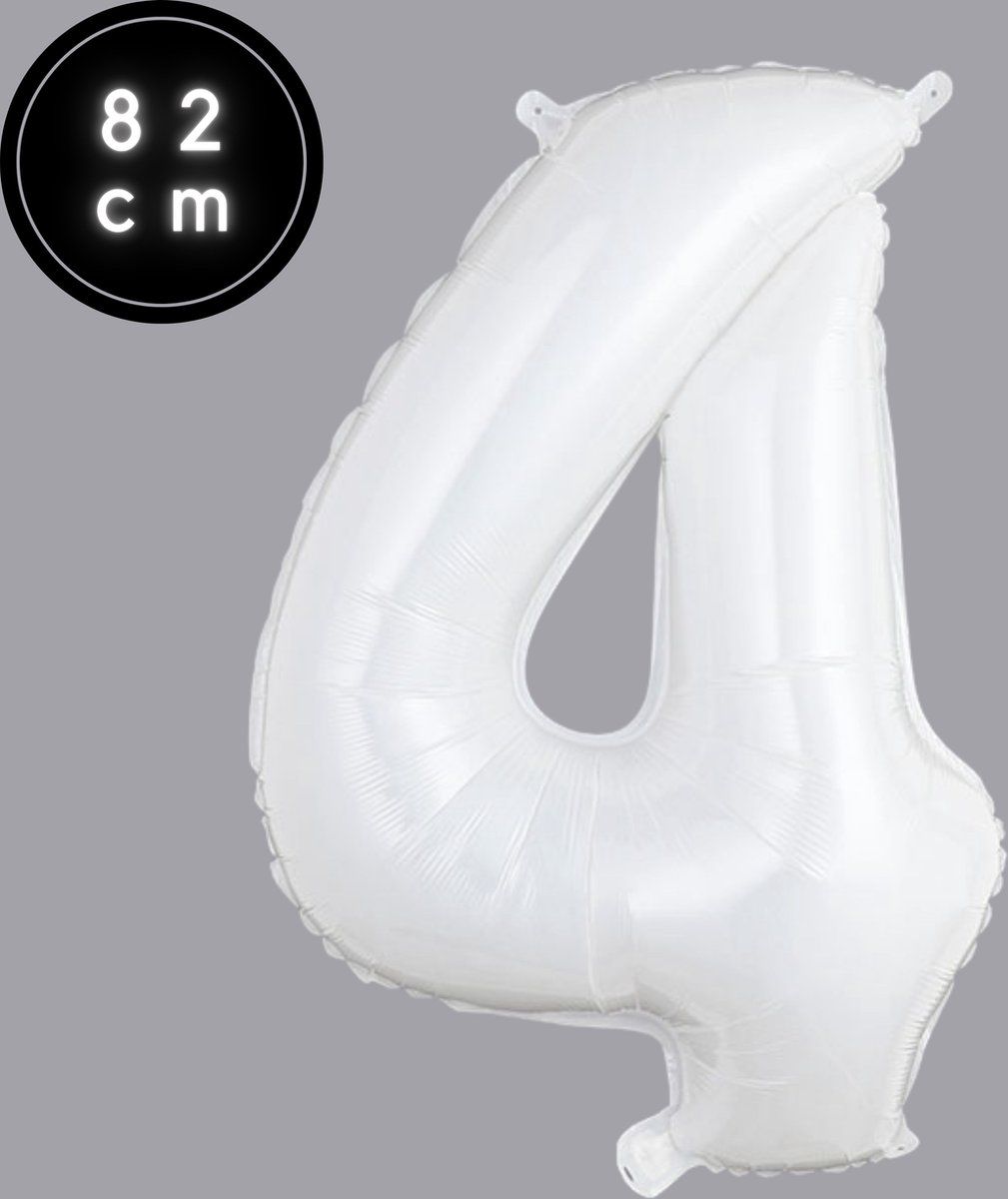 Cijfer Ballonnen - Nummer 4 - Wit - 82 cm - Helium Ballon - Fienosa- Leeftijd verjaardag - Verjaardagsballon - Verjaardag