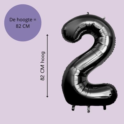 Fienosa Cijfer Ballonnen nummer 2 - Zwart - 82 cm - Helium Ballon - Verjaardag ballon - Verjaardag versiering - Leeftijd verjaardag - Verjaardagsballon - Verjaardag